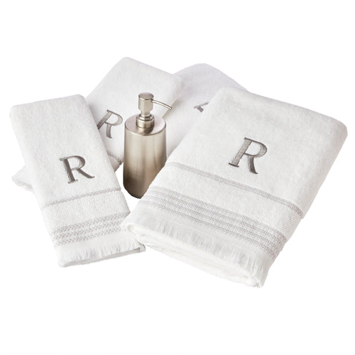 Casual Monogram “R” 2-Piece Cotton Hand Towel Set, White