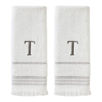 Casual Monogram “T” 2-Piece Cotton Hand Towel Set, White