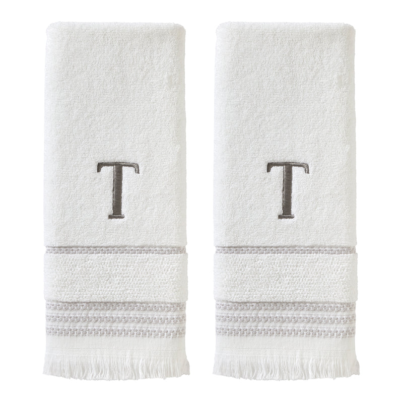 Casual Monogram “T” 2-Piece Cotton Hand Towel Set, White