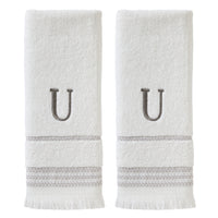 Casual Monogram “U” 2-Piece Cotton Hand Towel Set, White