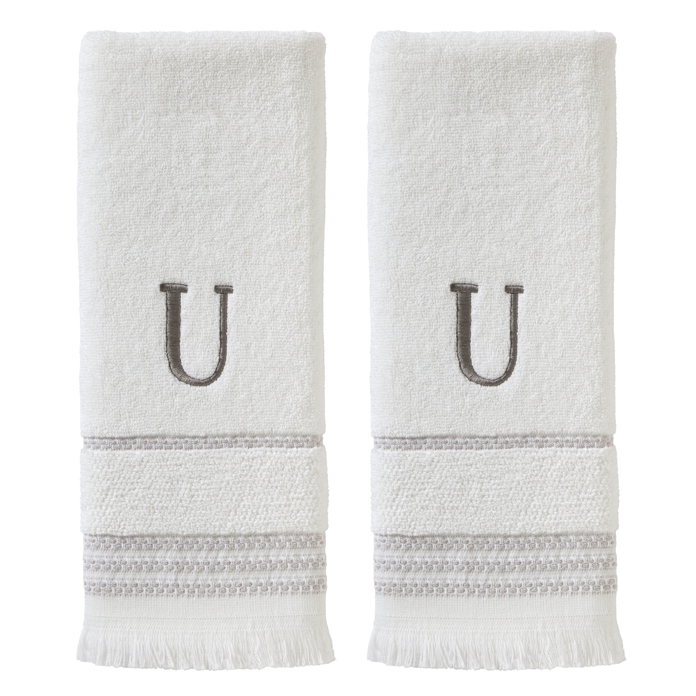 Casual Monogram “U” 2-Piece Cotton Hand Towel Set, White