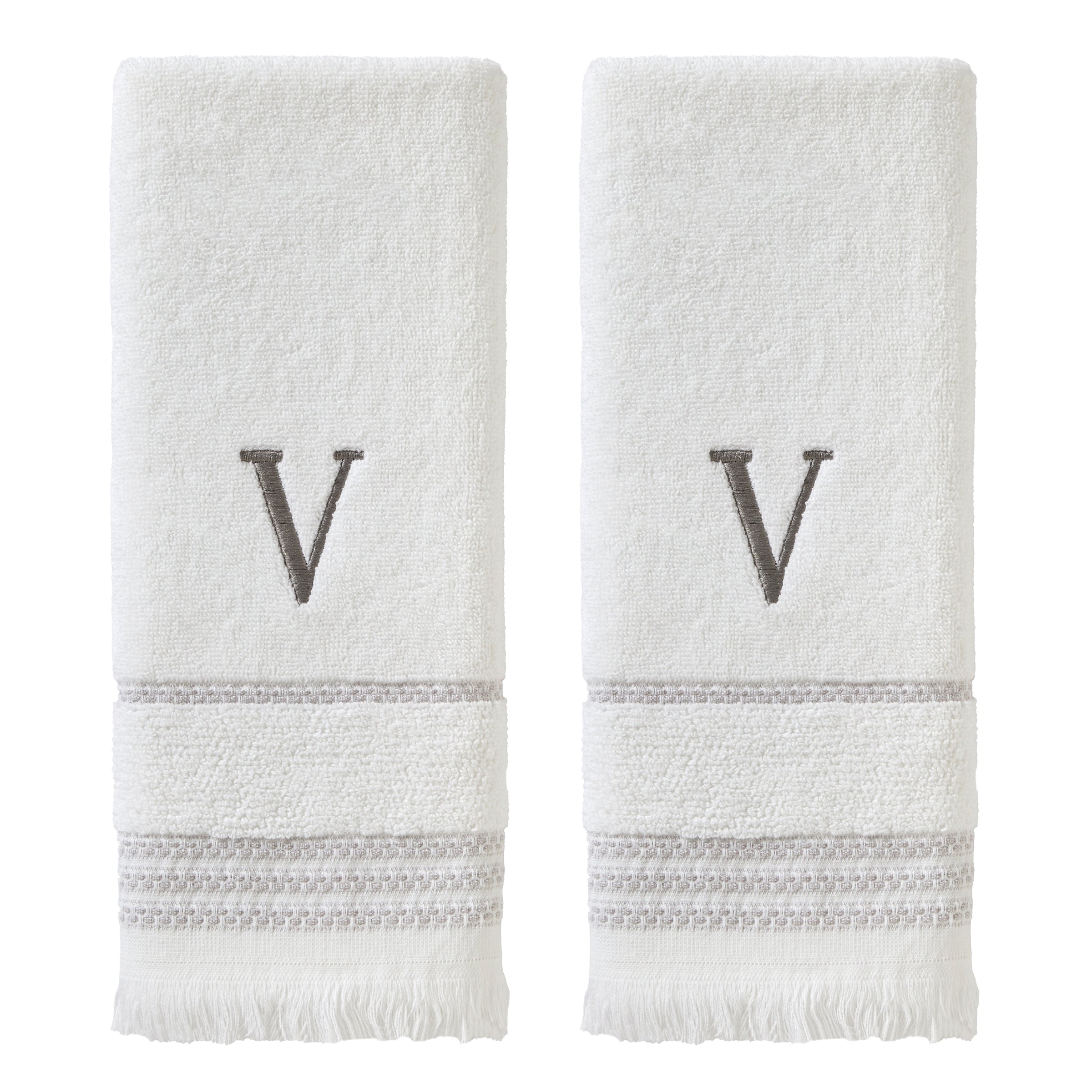 Casual Monogram “V” 2-Piece Cotton Hand Towel Set, White