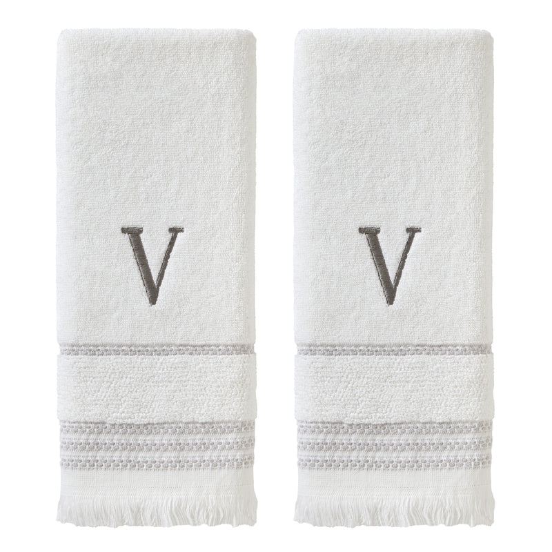 Casual Monogram “V” 2-Piece Cotton Hand Towel Set, White