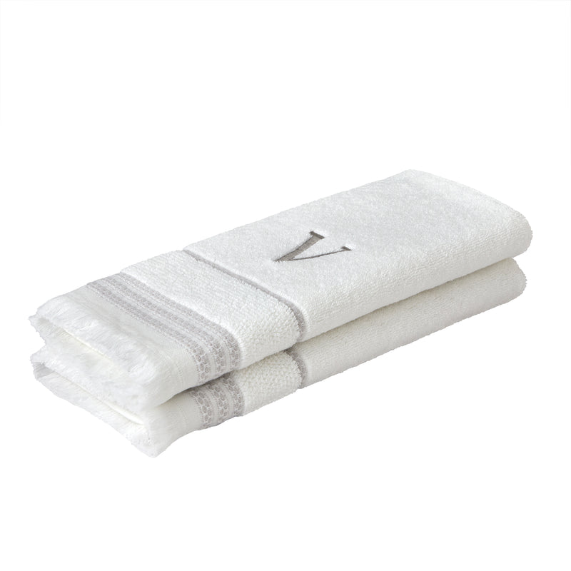 Casual Monogram “V” 2-Piece Cotton Hand Towel Set, White