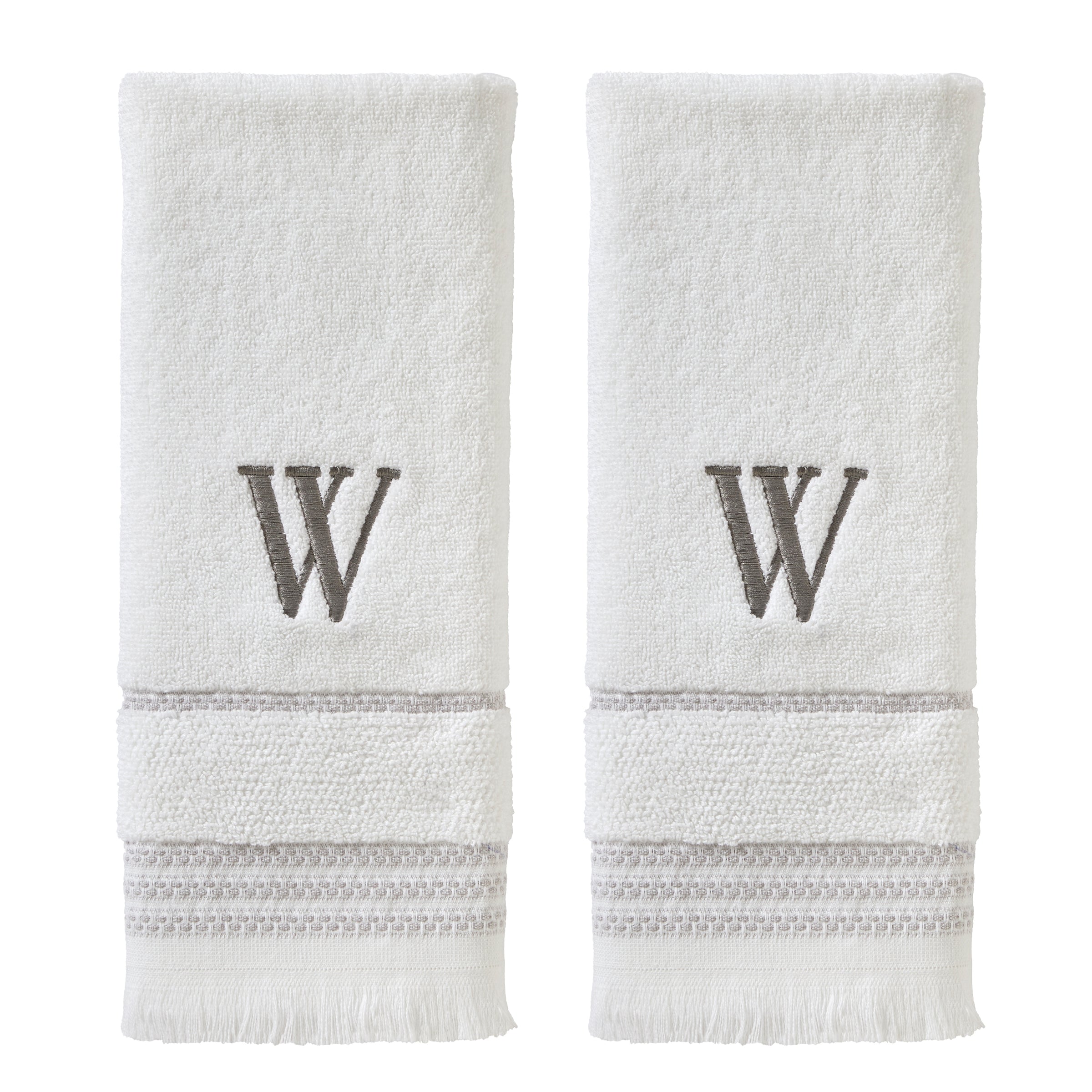 Casual Monogram “W” 2-Piece Cotton Hand Towel Set, White
