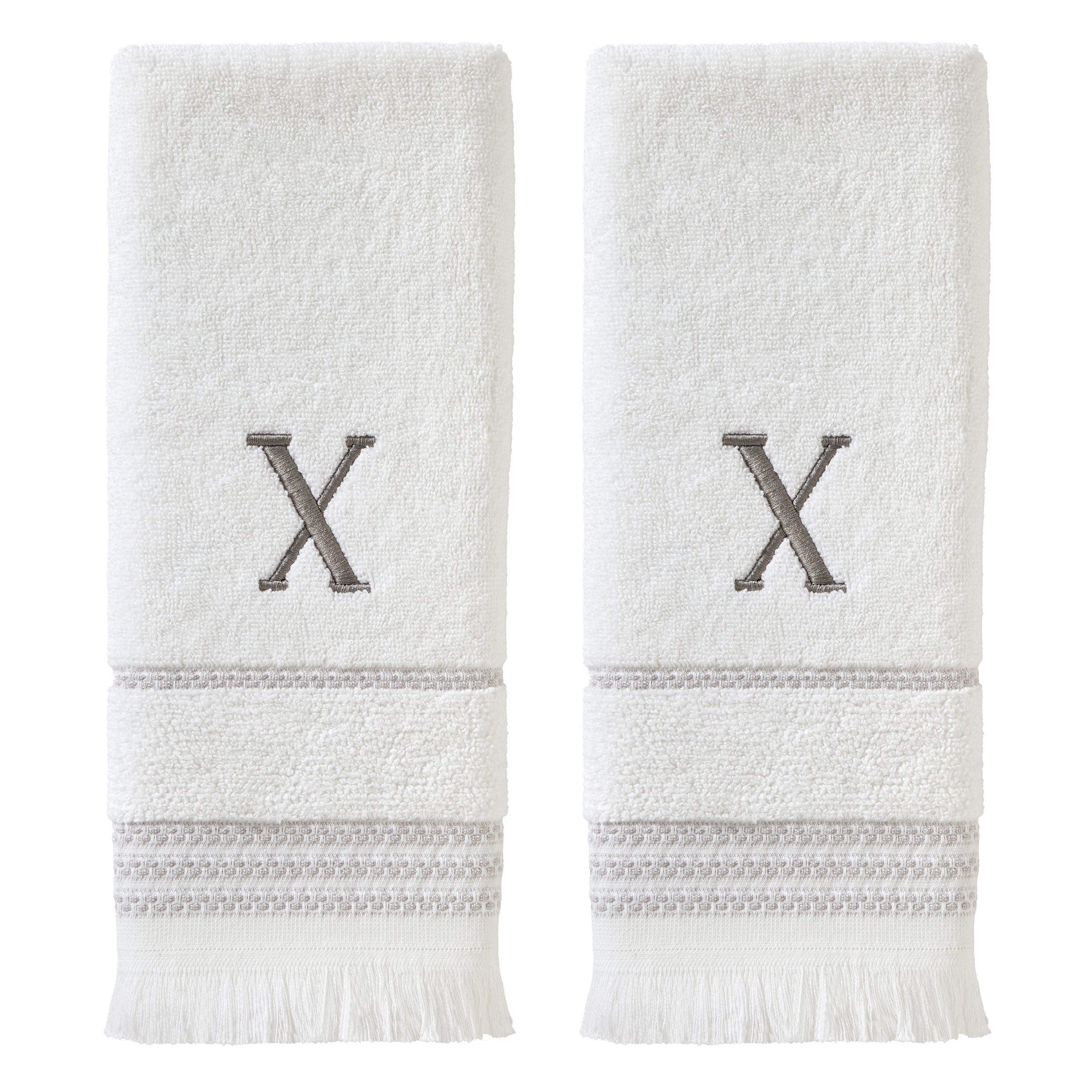 Casual Monogram “X” 2-Piece Turkish Cotton Hand Towel Set, White