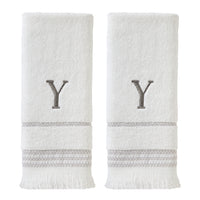 Casual Monogram “Y” 2-Piece Cotton Hand Towel Set, White