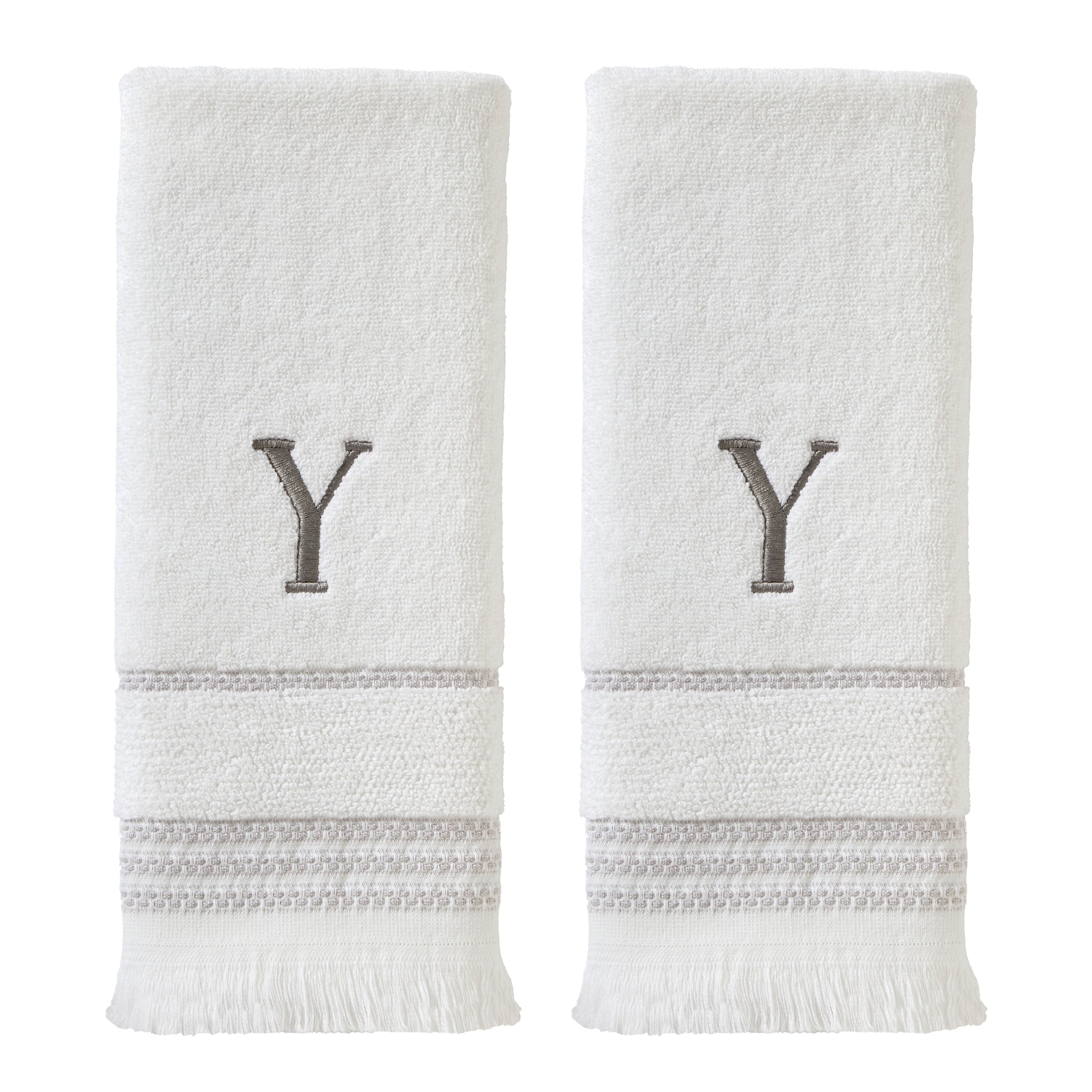 Casual Monogram “Y” 2-Piece Cotton Hand Towel Set, White