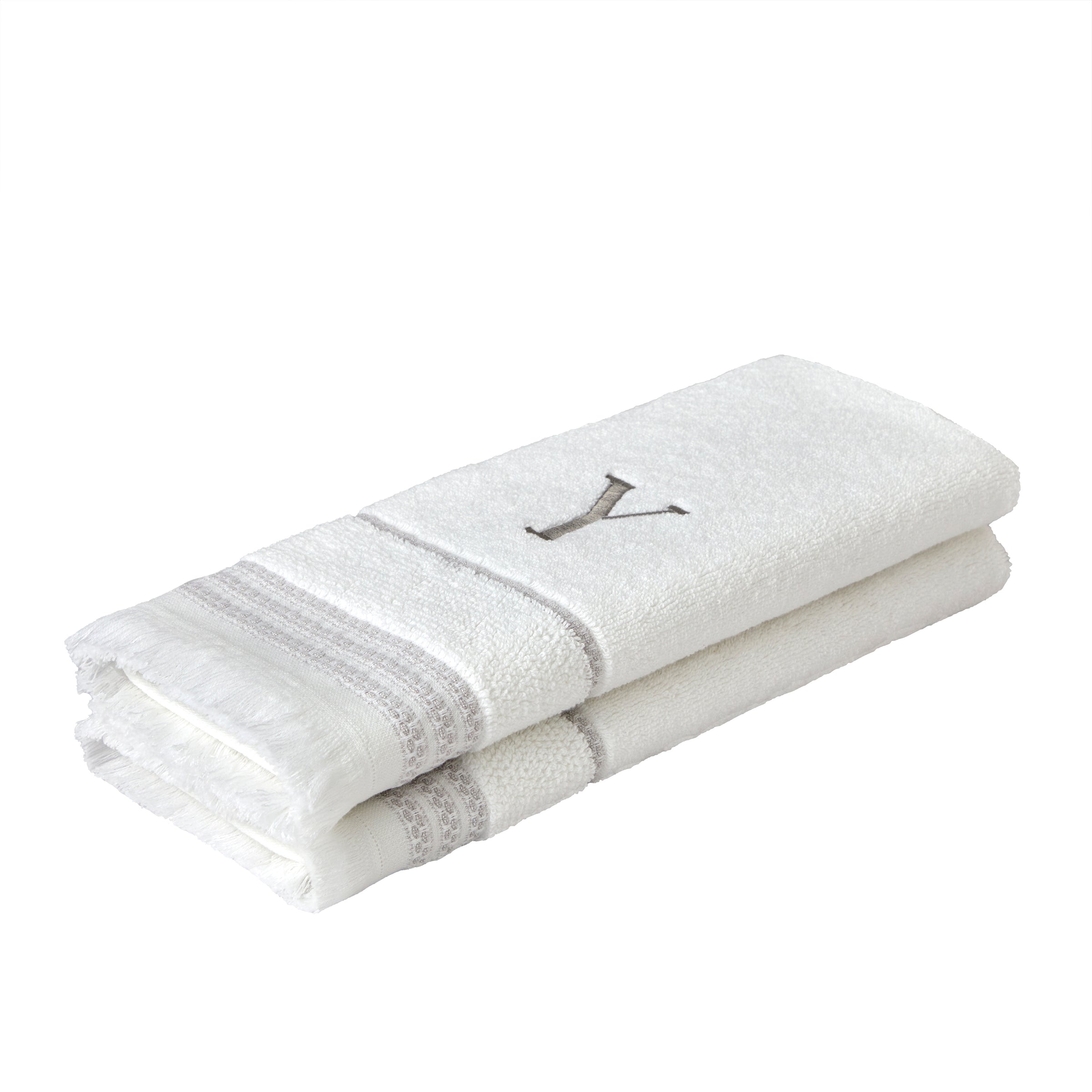 Casual Monogram “Y” 2-Piece Cotton Hand Towel Set, White
