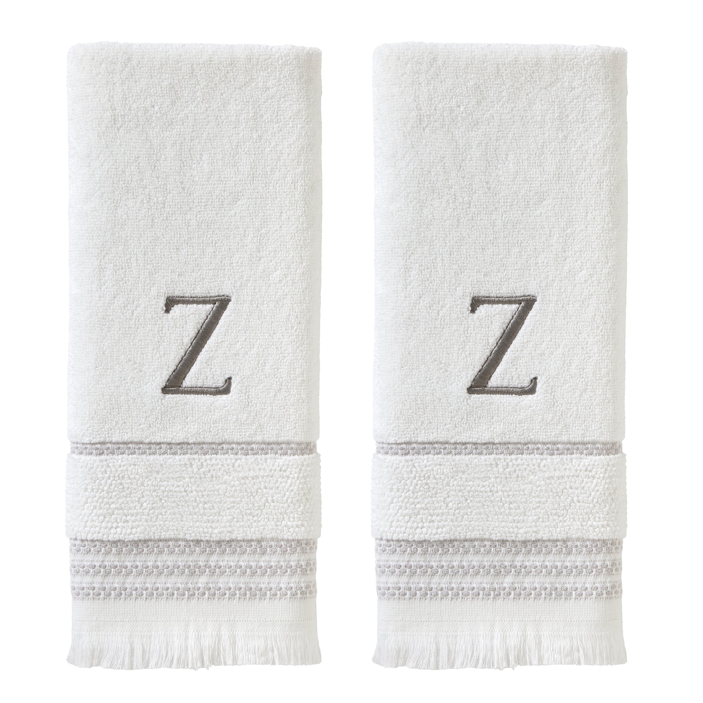 Casual Monogram “Z” 2-Piece Cotton Hand Towel Set, White