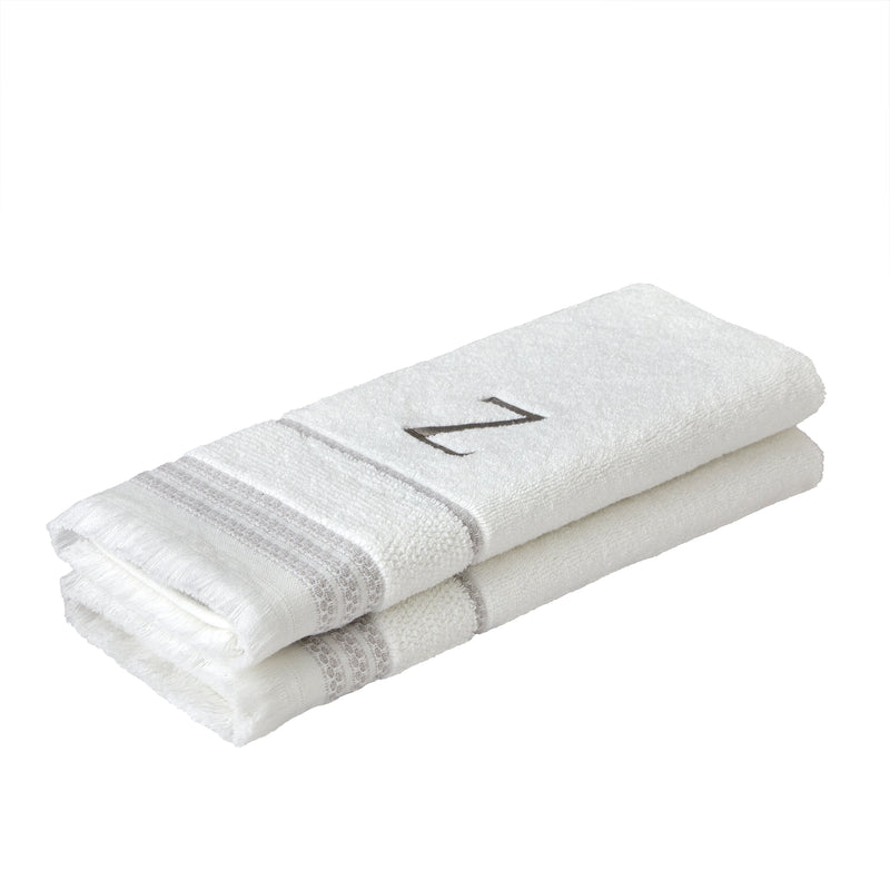 Casual Monogram “Z” 2-Piece Cotton Hand Towel Set, White