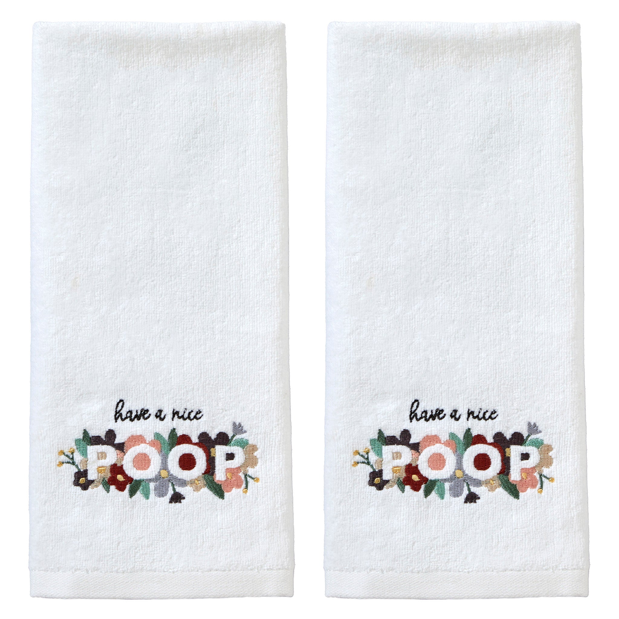 Nice Poop 2-Piece Hand Towel Set, White