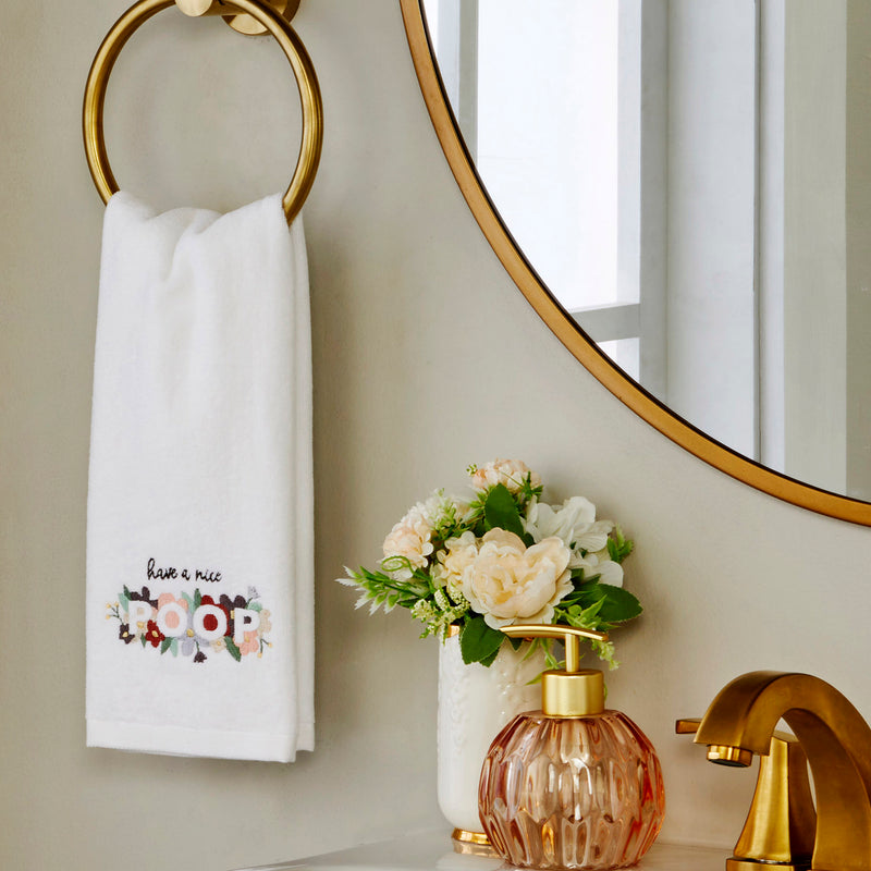 Embroidered Bathroom Hand Towel, Have a Nice Poop, White Towel