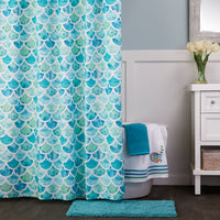 Ocean Watercolor Scales Fabric Shower Curtain, Aqua