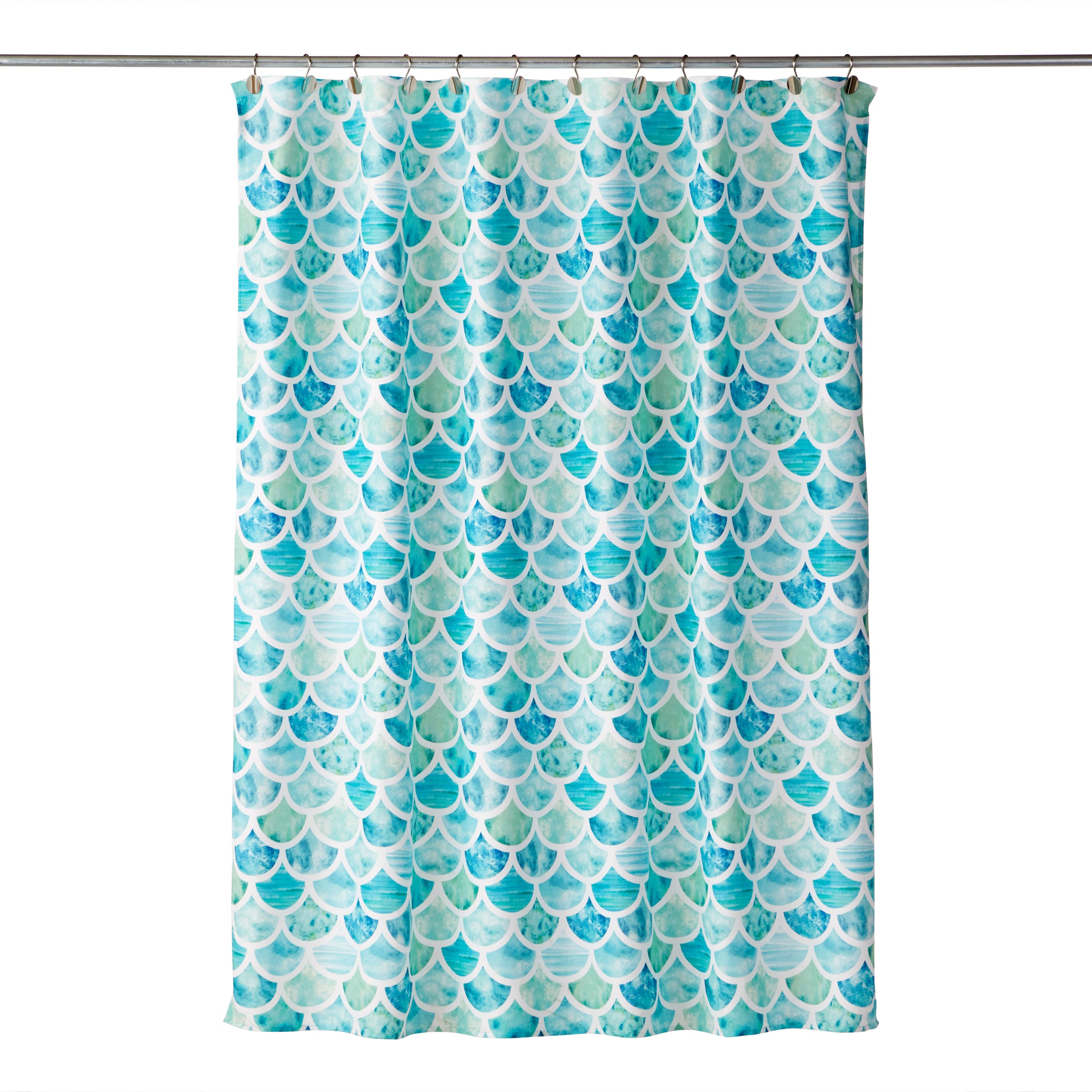 Ocean Watercolor Scales Fabric Shower Curtain, Aqua