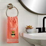 Party Pineapple Hand Towel, Coral Pink, Lifestyle, displayed on towel ring