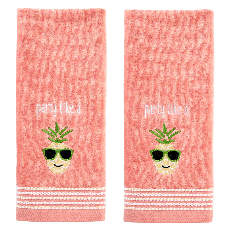 Party Pineapple 2-piece Hand Towel Set, Coral Pink