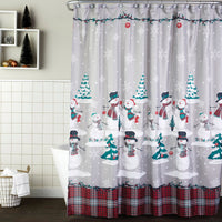 Plaid Snowman Shower Curtain & Hook Set, Gray, Lifestyle