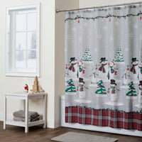 Plaid Snowman Shower Curtain & Hook Set, Gray, Lifestyle