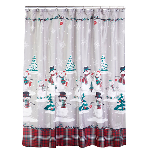Plaid Snowman Shower Curtain & Hook Set, Gray