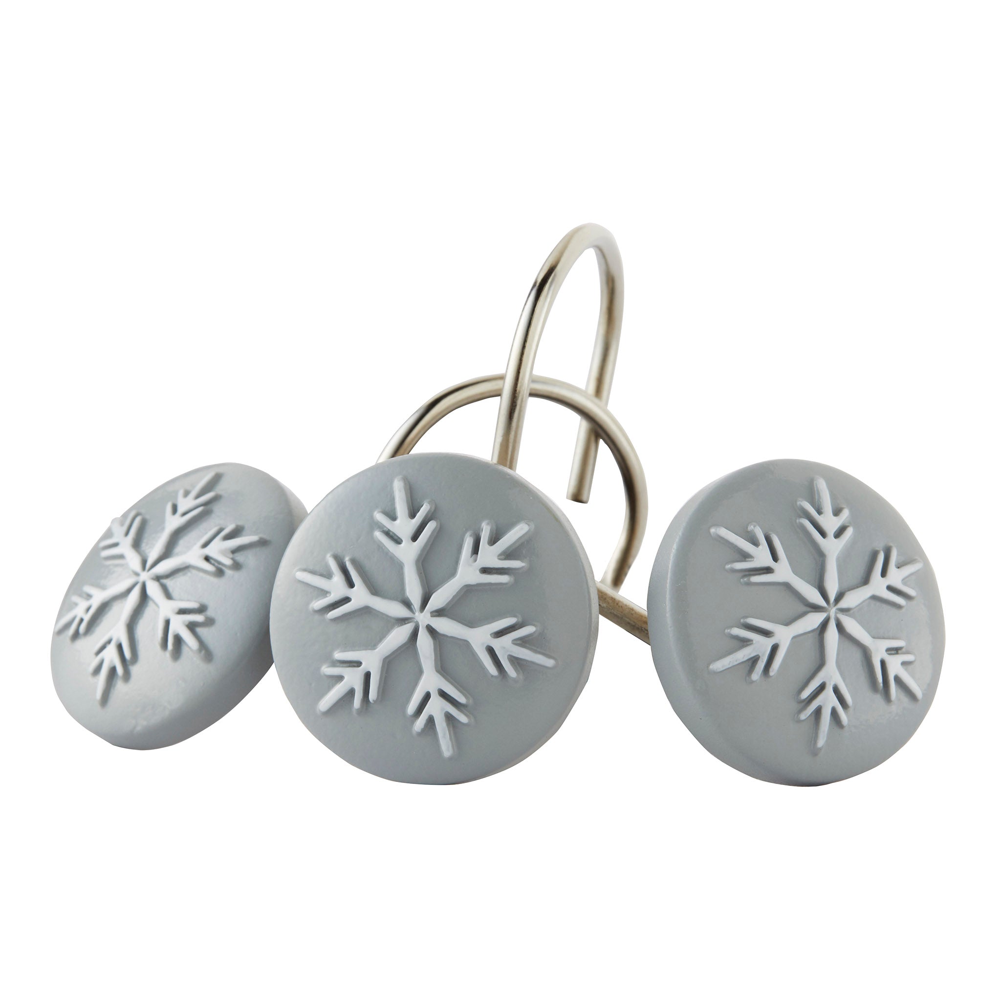 Plaid Snowman Shower Curtain & Hook Set, Gray, close-up of hooks