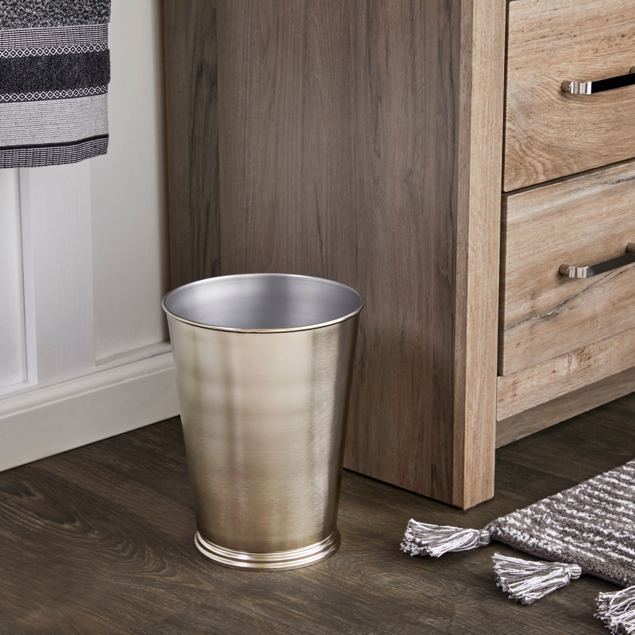 Roche Wastebasket, Stainless Steel