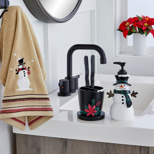 Rustic Plaid Snowman Lotion/Soap Dispenser, Green Multi, Lifestyle, displayed in bathroom