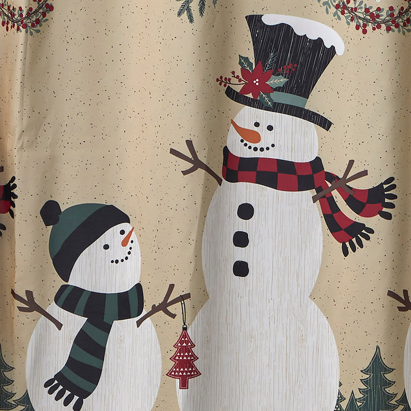 Rustic Plaid Snowman Fabric Shower Curtain, Tan, detail