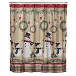 Rustic Plaid Snowman Fabric Shower Curtain, Tan
