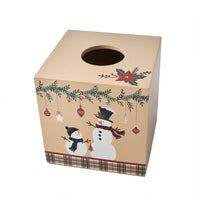 Rustic Plaid Snowman Tissue Dispenser, Tan Multi, top view