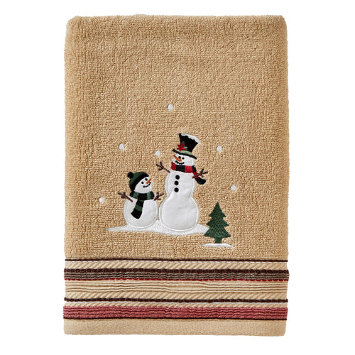Rustic Plaid Snowman Bath Towel, Wheat