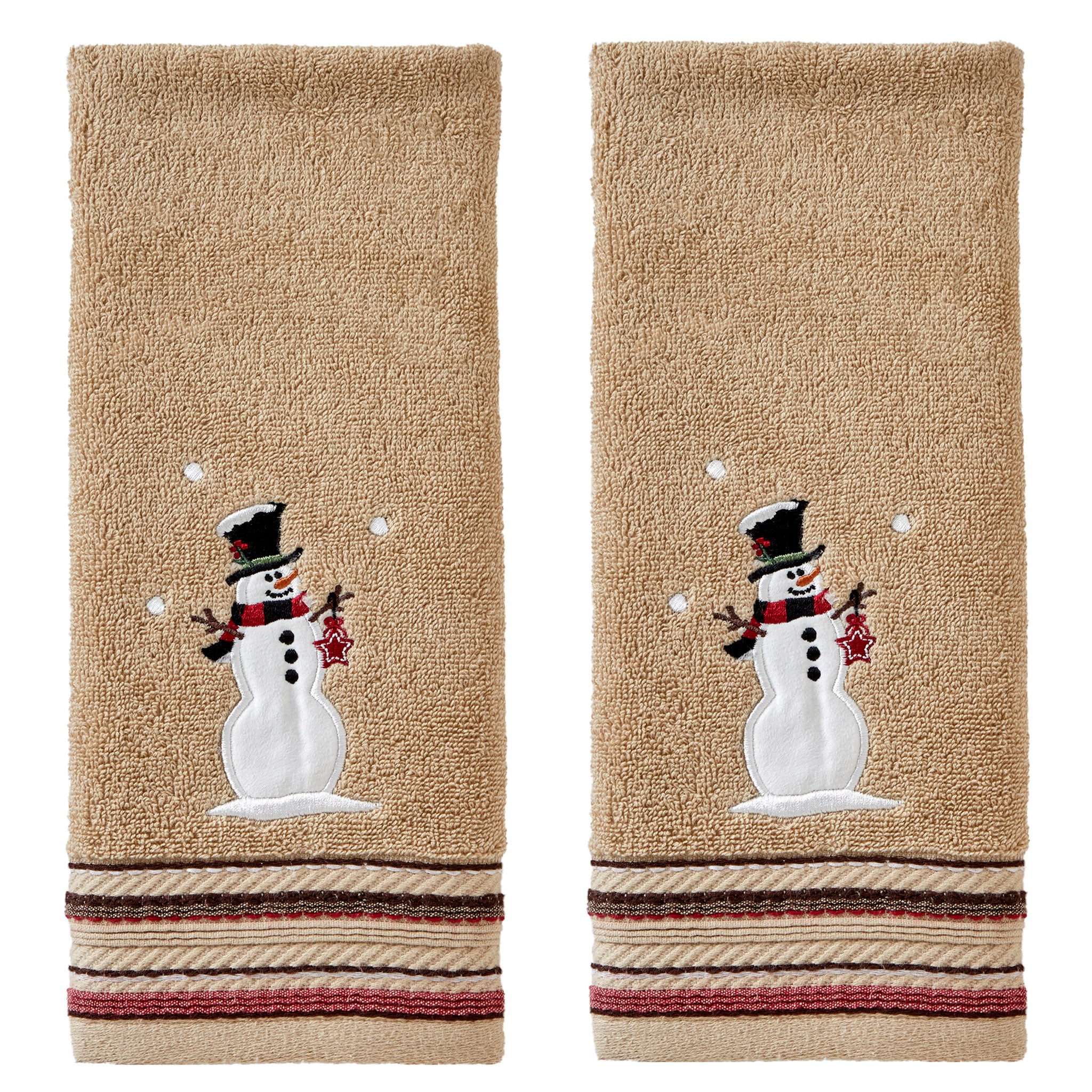 Rustic Plaid Snowman 2-Piece Hand Towel Set, Wheat