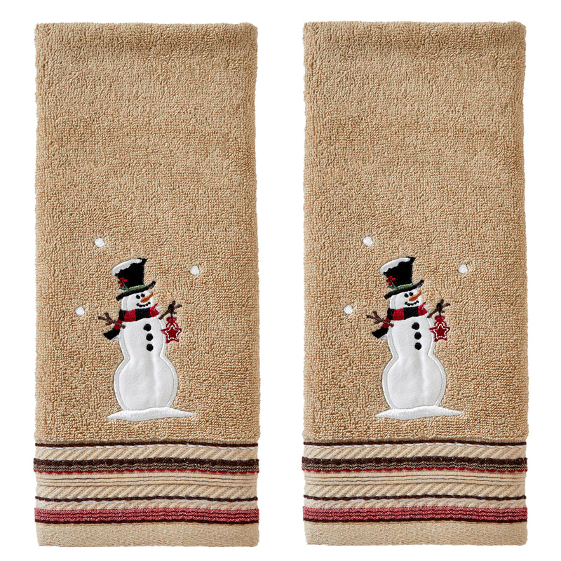 Rustic Plaid Snowman 2-Piece Hand Towel Set, Wheat