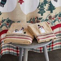 Rustic Plaid Snowman Towels, Wheat, Lifestyle, displayed in bathroom