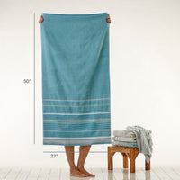 Seabrook Stripe 2-Piece Hand Towel Set, Teal, with size info