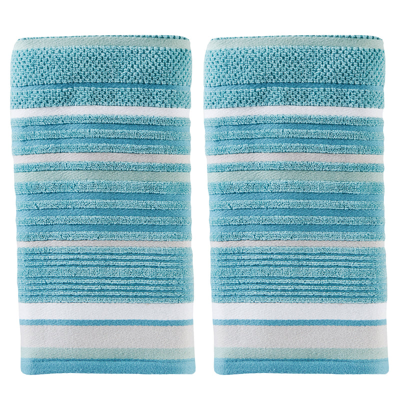 Seabrook Stripe 2-Piece Hand Towel Set, Teal