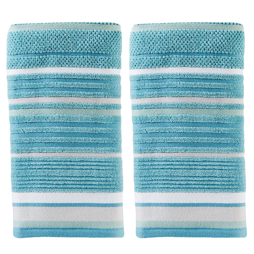 Seabrook Stripe 2-Piece Hand Towel Set, Teal