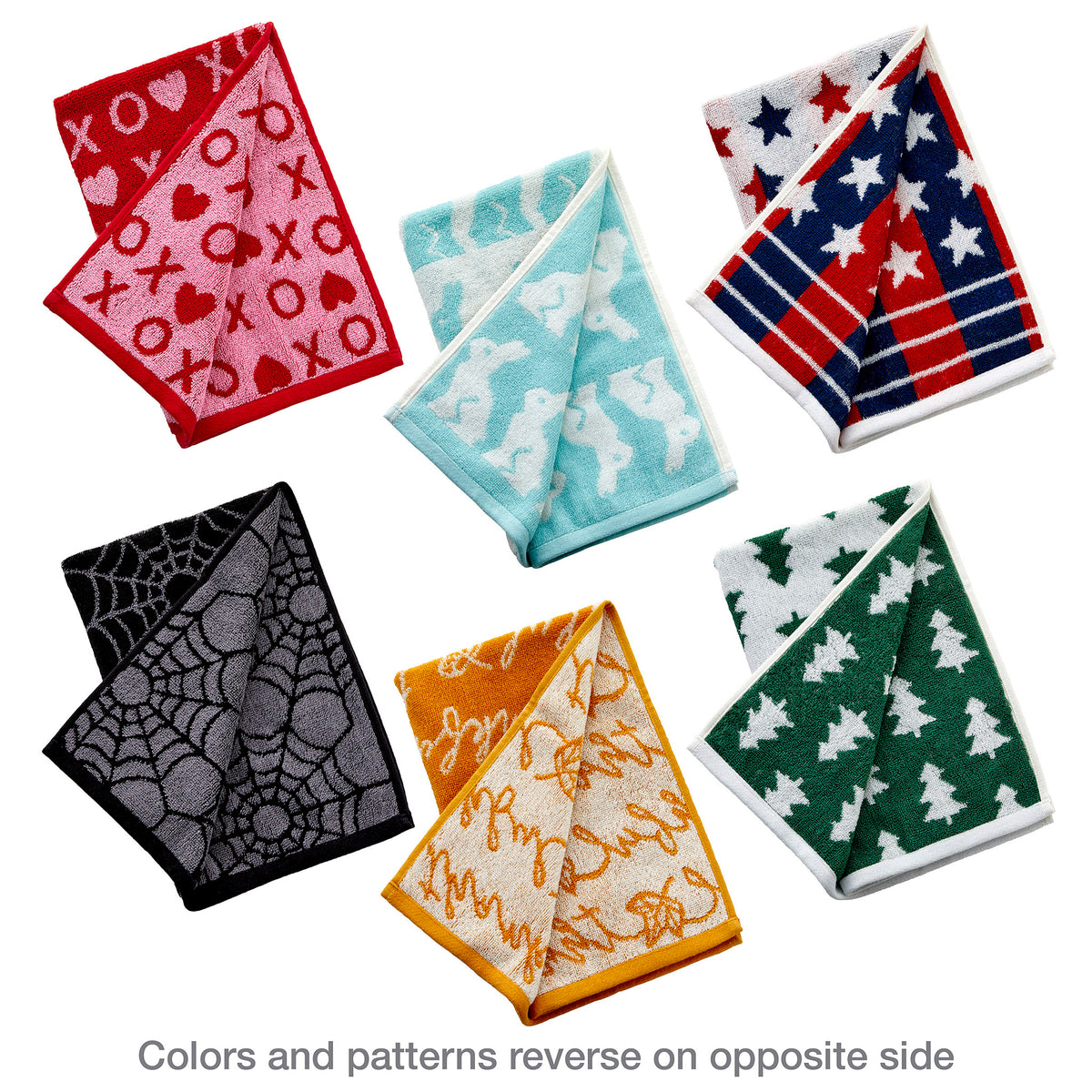 Seasonal 6-Piece Jacquard Hand Towel Set, Assorted, showing backs