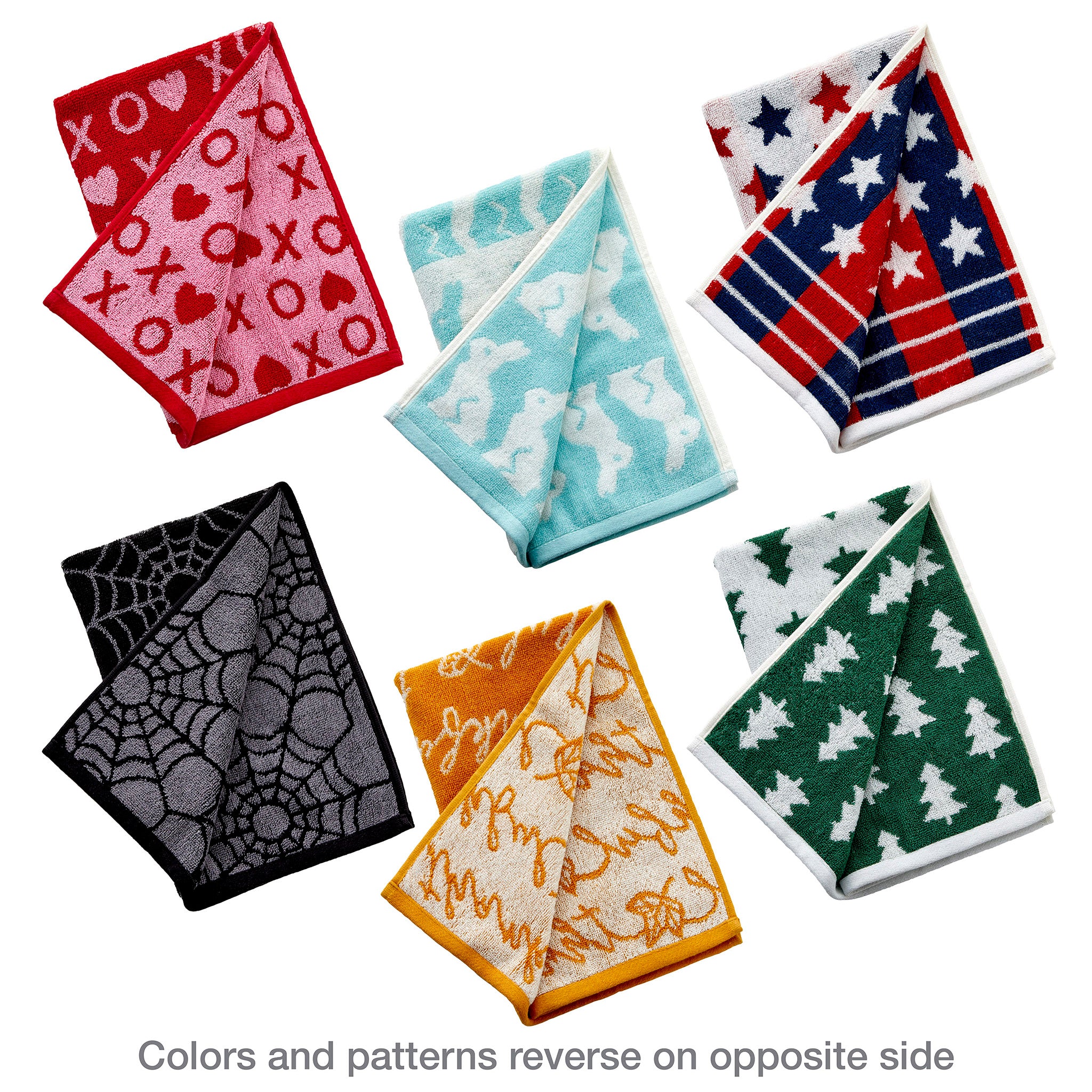 Seasonal 6-Piece Jacquard Hand Towel Set, Assorted, showing backs
