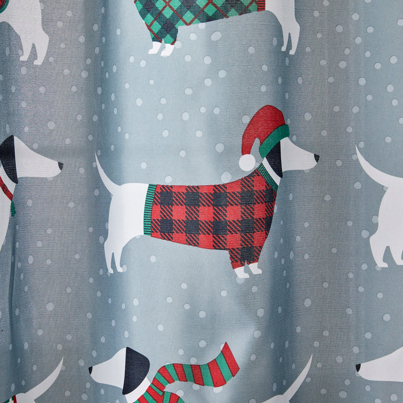 Snow Many Dachshunds Shower Curtain & Hook Set, Grey, detail