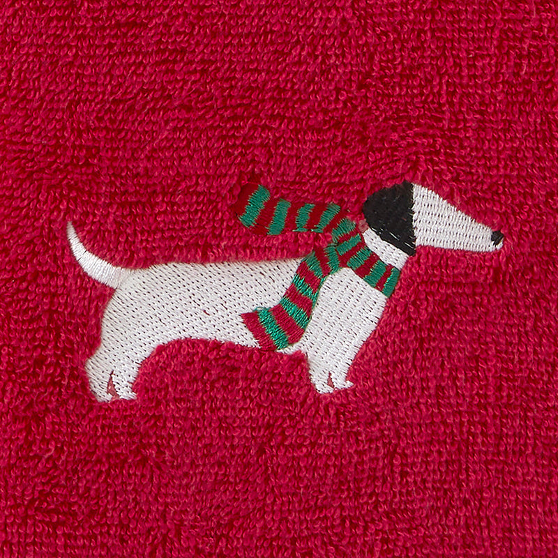 Snow Many Dachshunds 2-Piece Hand Towel Set, Red/Gray, detail