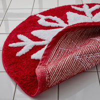 Snowflake Winter Rug, Red, showing back