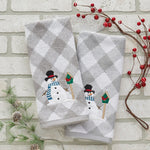Snowman Birdhouse 2-Piece Hand Towel Set, Gray, flat