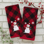 Snowman 2-Piece Hand Towel Set, Red/Black, displayed