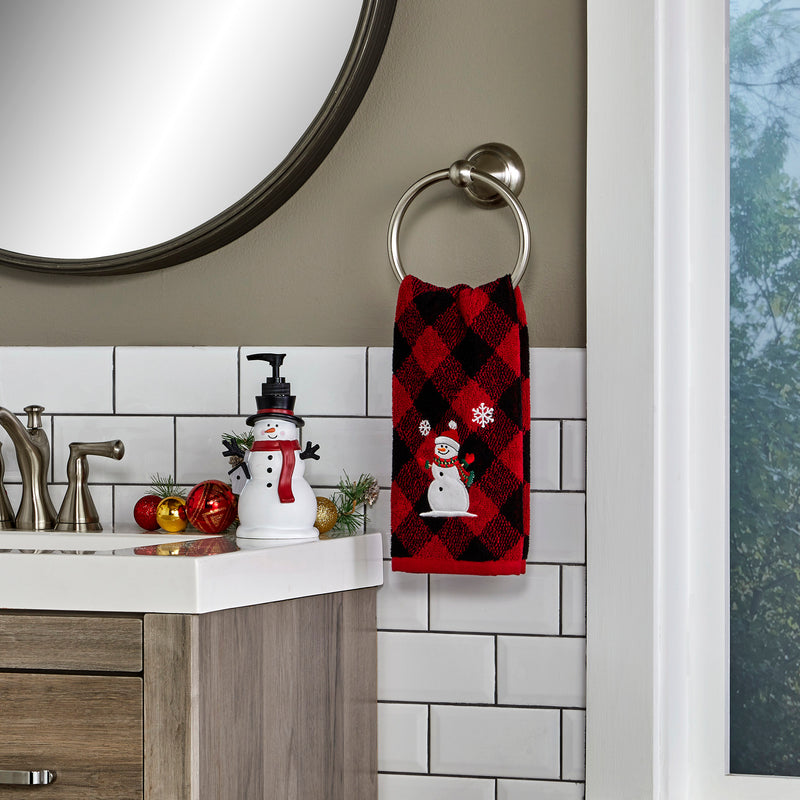 Snowman 2-Piece Hand Towel Set, Red/Black, Lifestyle