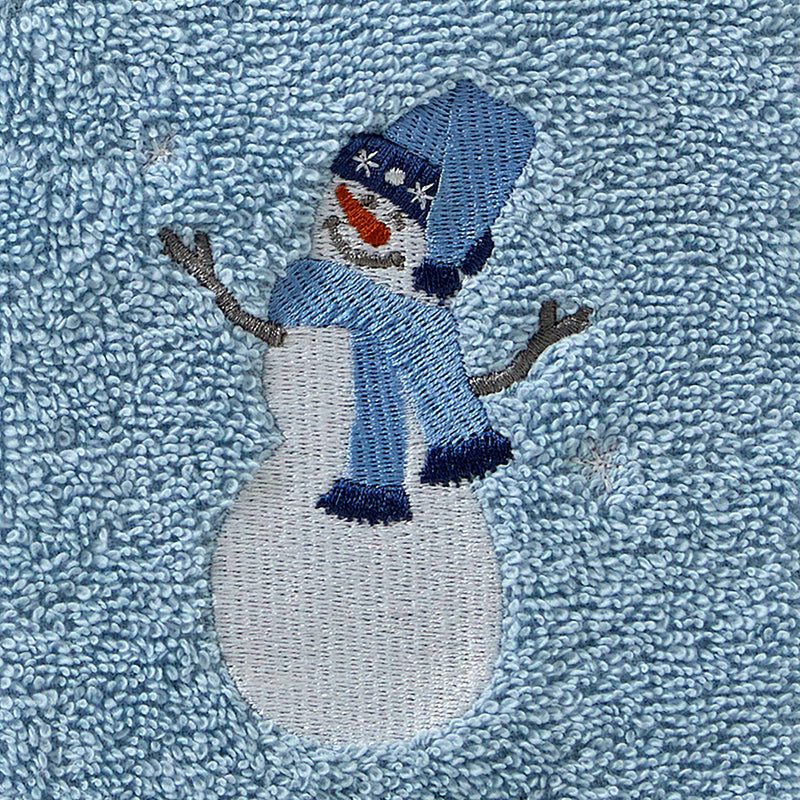 Snowman Sled 2-Piece Hand Towel Set, Blue/Gray, detail