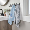 Snowman Sled 2-Piece Hand Towel Set, Blue/Gray, Lifestyle, displayed on hooks