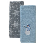 Snowman Sled 2-Piece Hand Towel Set, Blue/Gray