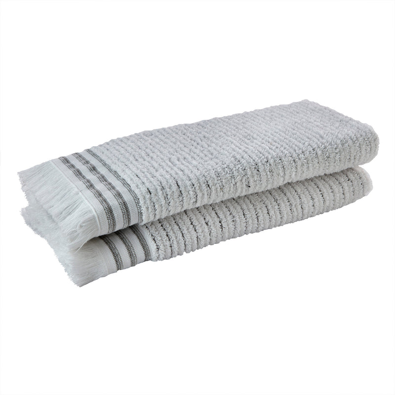Subtle Stripe Hand Towel Set, White/Gray, stacked