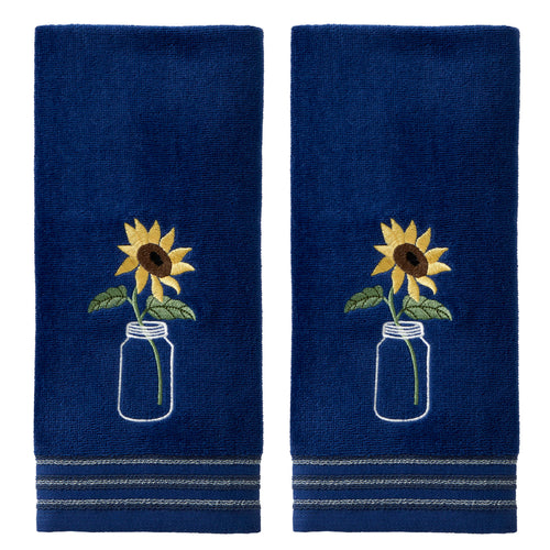 Sunflower In Jar 2-piece Hand Towel Set, Blue